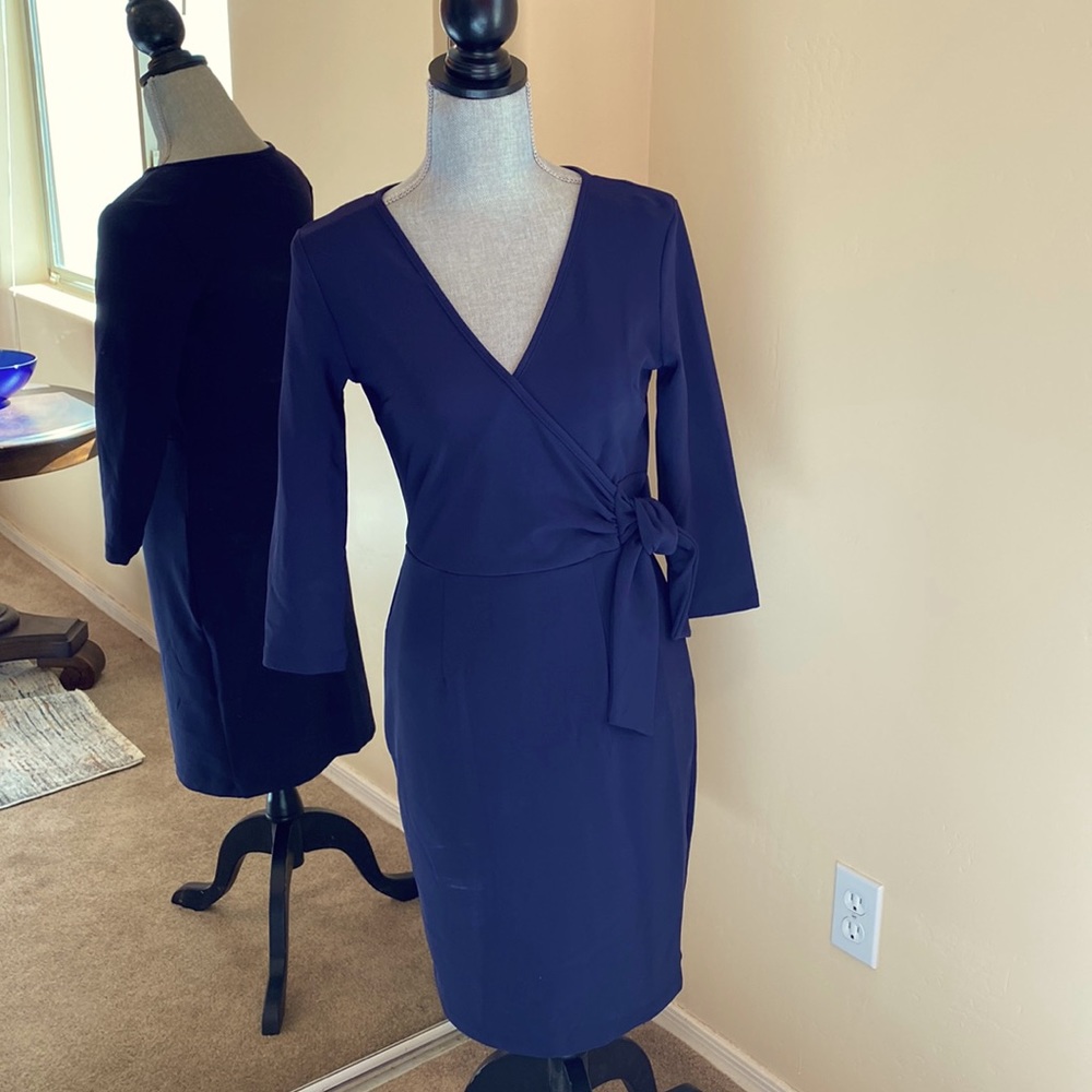 Boston Proper Navy ‘Travel’ Dress. Faux wrap. Tried on but never worn. Size 6.